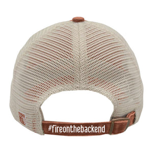 Honey Grappa Pigment-Dyed Trucker Cap, Texas Orange / Stone, back view