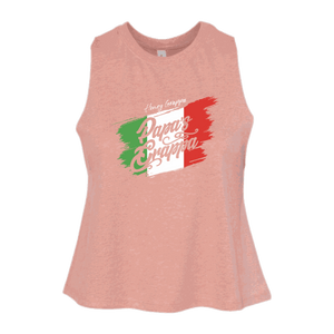 Ladies Racerback Crop Tank, Heather Sunset, front