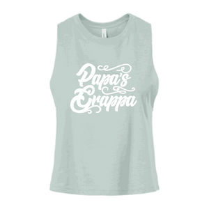 Papa's Grappa Crop Tank, Heather Dusty Blue, front