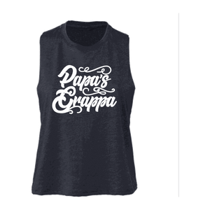 Papa's Grappa Crop Tank, Heather Navy, front