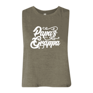 Papa's Grappa Crop Tank, Heather Olive, front