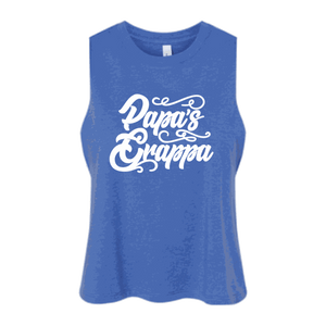 Papa's Grappa Crop Tank, Heather True Royal, front