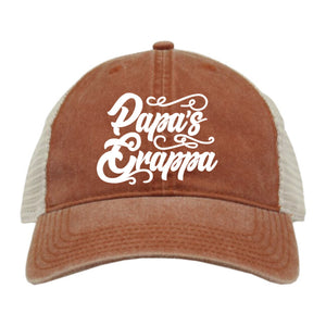 Papa's Grappa Pigment-Dyed Trucker Cap, Texas Orange / Stone, front view