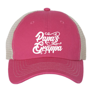 Papa's Grappa Trucker Cap, Pink / Stone, front view