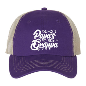 Papa's Grappa Trucker Cap, Purple / Stone, front view