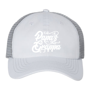 Papa's Grappa Trucker Cap, White / Grey, front view