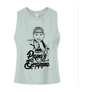 Papa's Portrait Crop Tank, Heather Dusty Blue, front