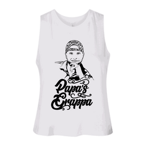 Papa's Portrait Crop Tank, Solid White Blend, front